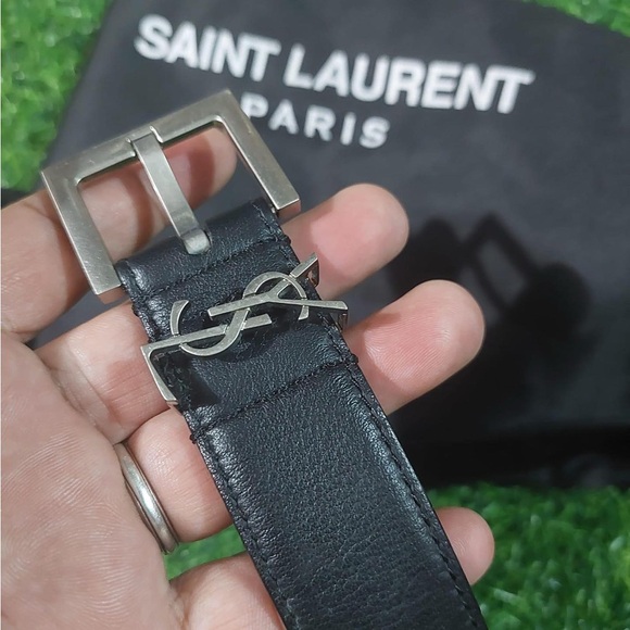 Saint Laurent Black Leather Belt Bag with Silver Buckle